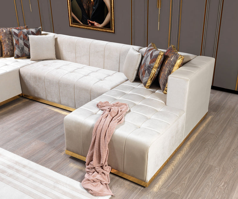 Elisha Ivory Velvet Double Chaise Sectional - DMV FurnitureSectional