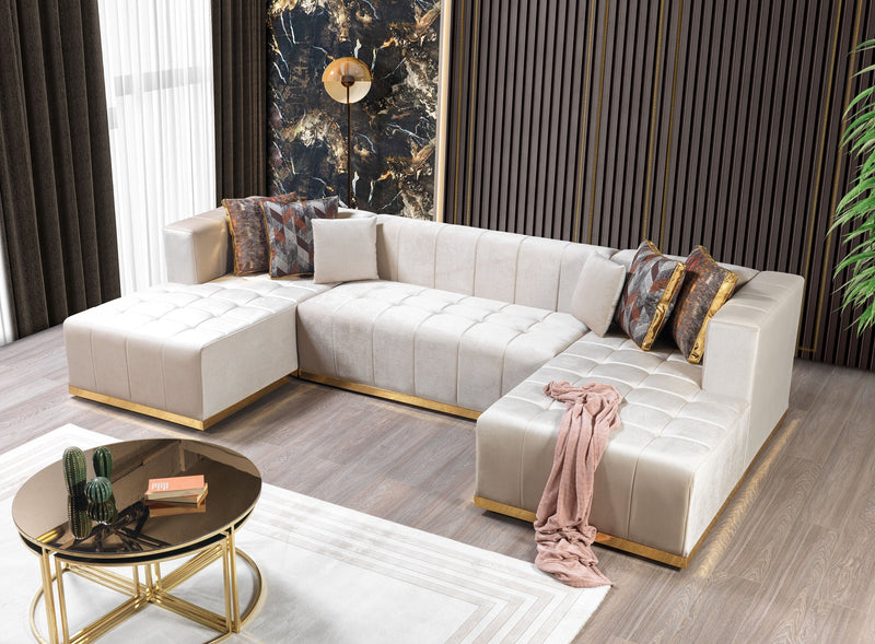 Elisha Ivory Velvet Double Chaise Sectional - DMV FurnitureSectional