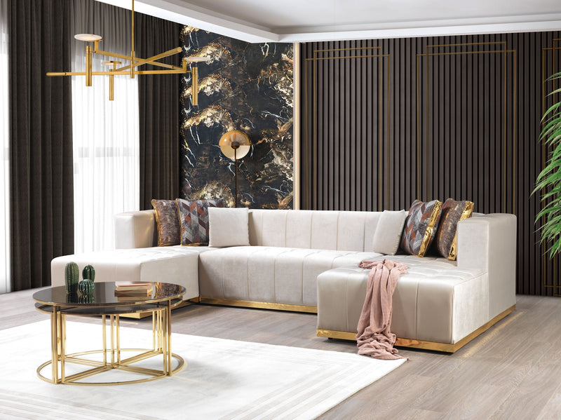 Elisha Ivory Velvet Double Chaise Sectional - DMV FurnitureSectional