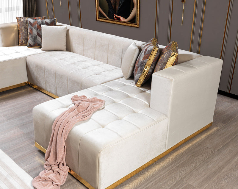 Elisha Ivory Velvet Double Chaise Sectional - DMV FurnitureSectional