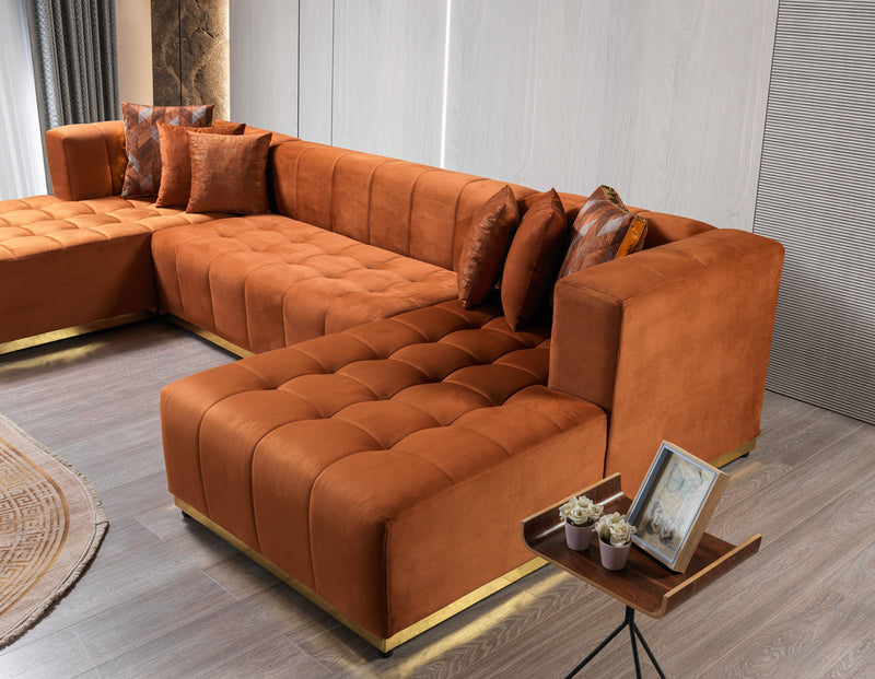 Elisha Orange Velvet Double Chaise 140" Sectional - DMV FurnitureSectional