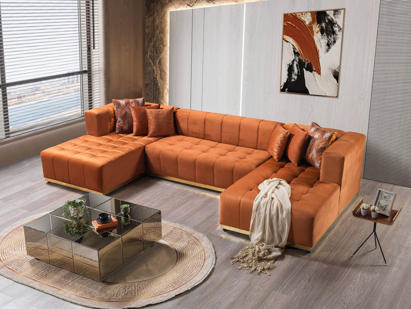 Elisha Orange Velvet Double Chaise 140" Sectional - DMV FurnitureSectional