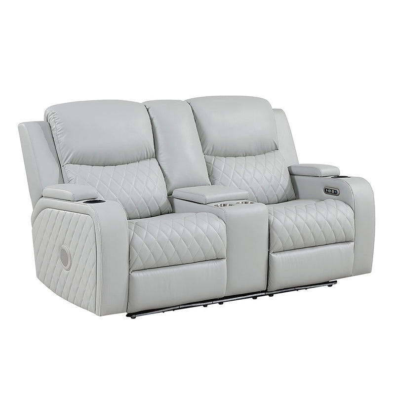 Elonzo Power Motion Loveseat w/Console, LED, Power Headrest & Speaker - LV05901