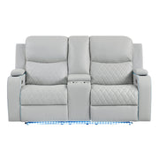 Elonzo Power Motion Loveseat w/Console, LED, Power Headrest & Speaker - LV05901