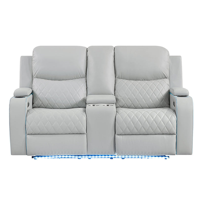 Elonzo Power Motion Loveseat w/Console, LED, Power Headrest & Speaker - LV05901