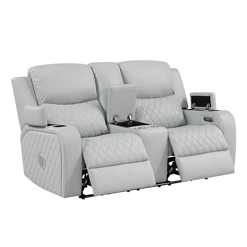 Elonzo Power Motion Loveseat w/Console, LED, Power Headrest & Speaker - LV05901