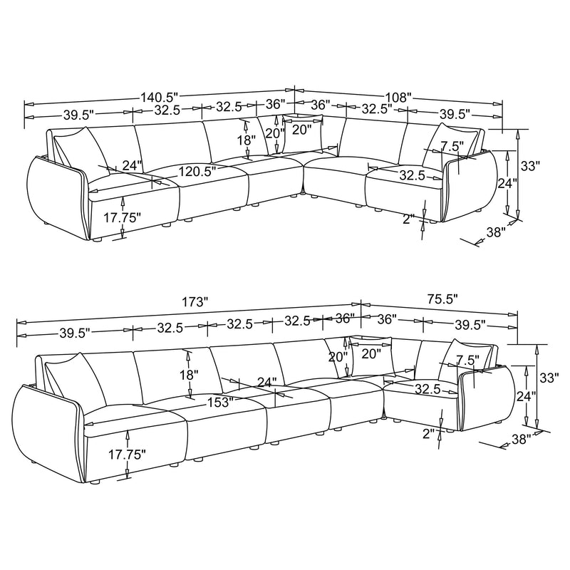 Elysia 6-piece Fabric Upholstered Modular Sectional Sofa Coral - 551891-SET