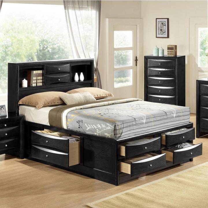 Emily Black Queen Storage Platform Bed - DMV FurnitureQueen Bed