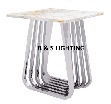 ET2005C 20 X 20 X 21.2  - SILVER STAINLESS STEEL + MARBLE END TABLE - 210000007499