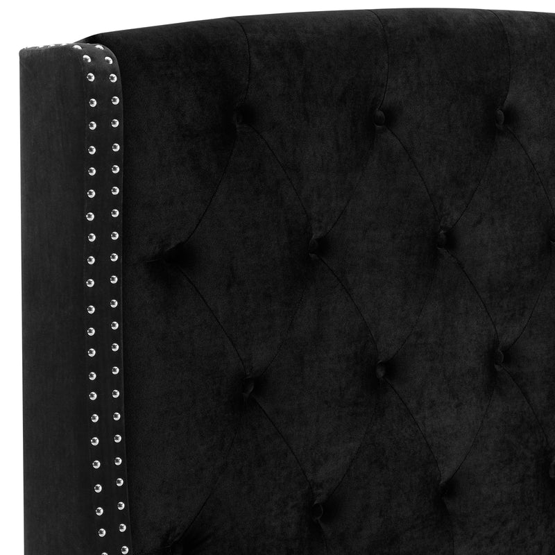 Eva Black Velvet Queen Upholstered Bed - DMV FurnitureQueen Bed