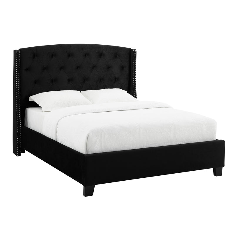 Eva Black Velvet Queen Upholstered Bed - DMV FurnitureQueen Bed