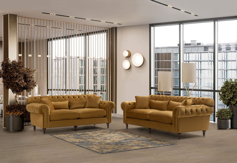 Eva Mustard Velvet Luxury Chester 81" Sofa
