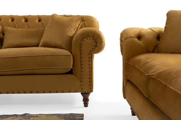 Eva Mustard Velvet Luxury Chester 81" Sofa