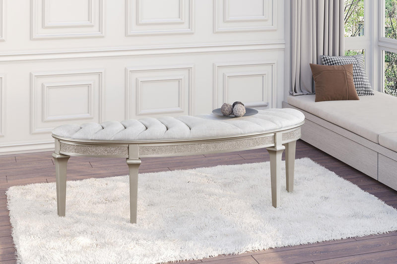 Evangeline Curved Fabric Upholstered Bench Silver Oak - 223396