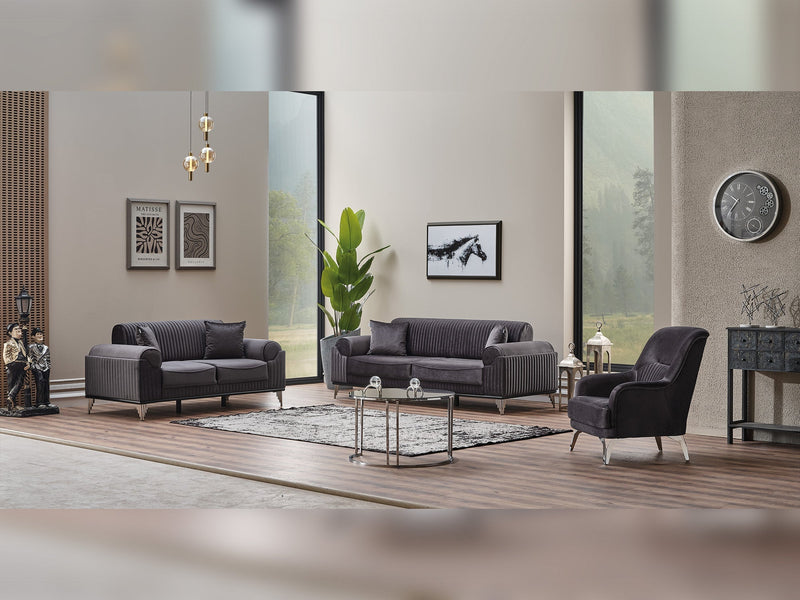 Everest 3-pieces (Sofa & Loveseat & Chair) Livingroom Set Grey in Grey - 101-EVE-LUP15-321