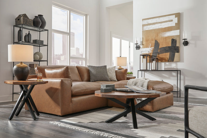 [EXCLUSIVE] Emilia Caramel Leather 3 - Piece Modular Sectional with Ottoman - DMV FurnitureSectional