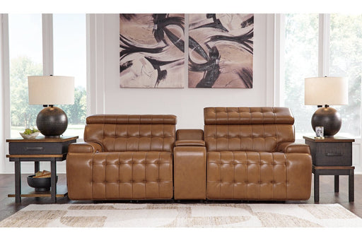 [EXCLUSIVE] Temmpton Chocolate 3 - Piece Power Reclining Sectional Loveseat with Console - DMV FurniturePower Reclining Loveseat