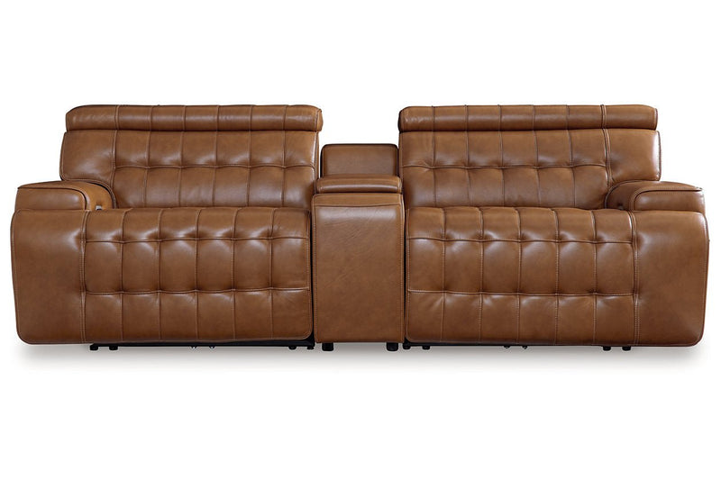 [EXCLUSIVE] Temmpton Chocolate 3 - Piece Power Reclining Sectional Loveseat with Console - DMV FurniturePower Reclining Loveseat