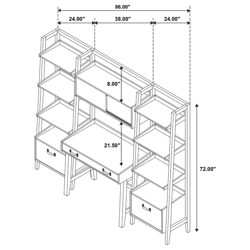 Fabian 4-piece Computer Desk and Bookshelf Set Distressed Light Brown - 802041-SET