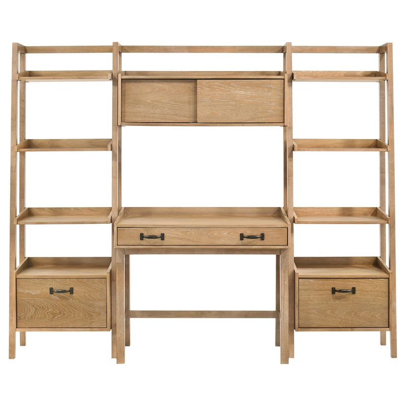 Fabian 4-piece Computer Desk and Bookshelf Set Distressed Light Brown - 802041-SET