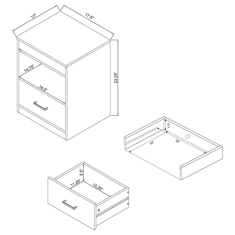 Fabre 1-drawer Extendable Top Nightstand Bedside Table White High Gloss - 305792WHT