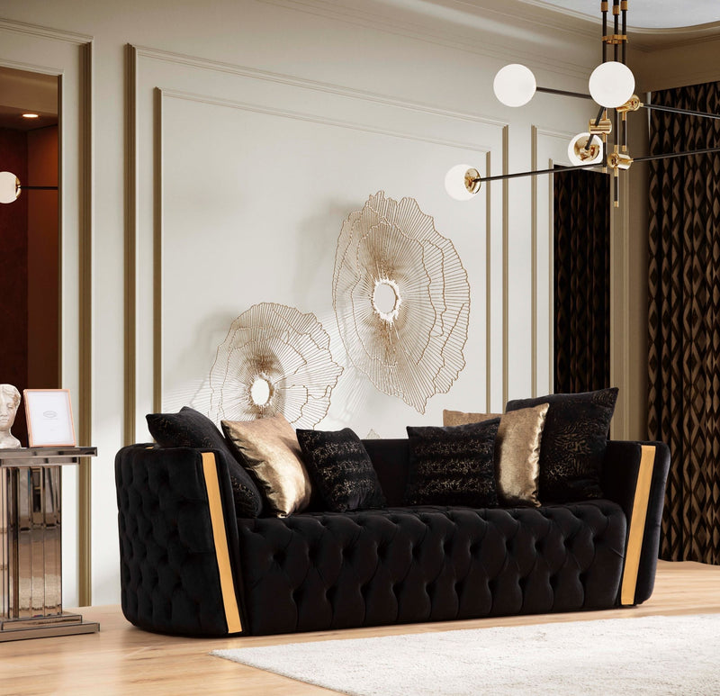 Fanci Black Velvet Living Room Set