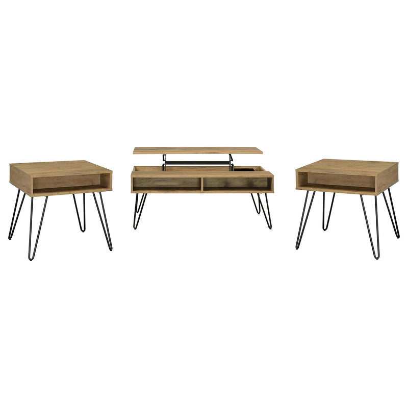 Fanning 3-piece Lift Top Coffee and End Table Set Golden Oak - 723368-S3