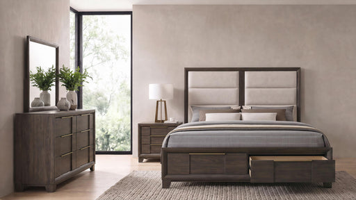 Farre 4-piece Eastern King Storage Bedroom Set Dark Brown / Beige - 225320KE-S4