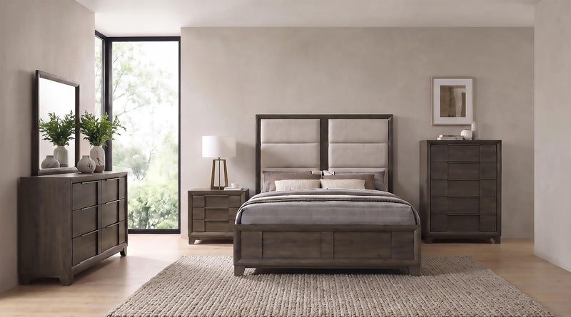 Farre 5-piece Queen Upholstered Bedroom Set Dark Brown / Beige - 225321Q-S5