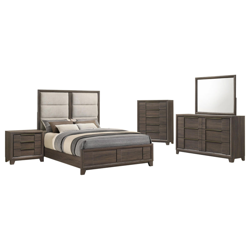 Farre 5-piece Queen Upholstered Bedroom Set Dark Brown / Beige - 225321Q-S5