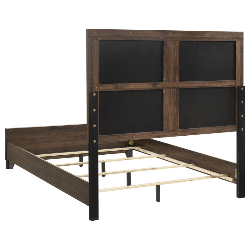 Farre Eastern King Upholstered Platform Panel Bed Dark Brown - 225321KE