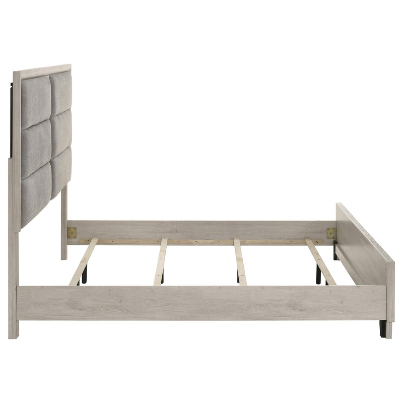 Farre Eastern King Upholstered Platform Panel Bed Washed Grey - 225111KE