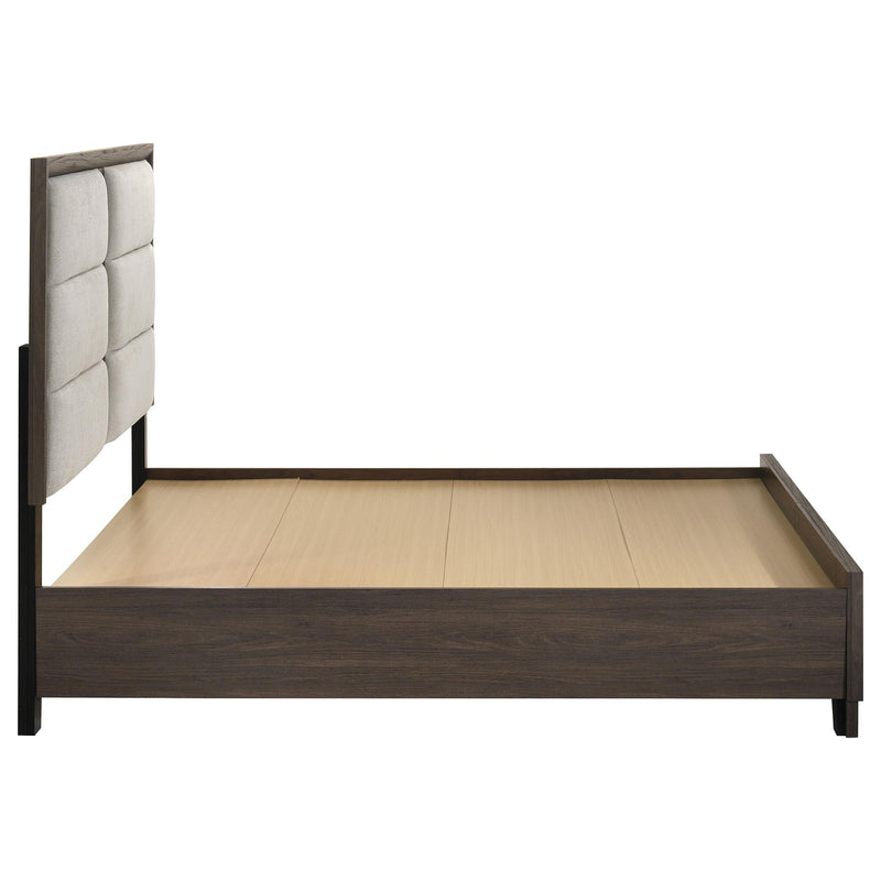 Farre Eastern King Upholstered Storage Platform Bed Dark Brown - 225320KE