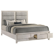 Farre Eastern King Upholstered Storage Platform Bed Washed Grey - 225110KE
