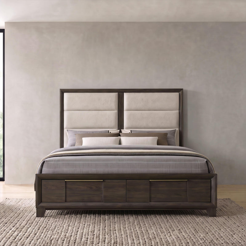 Farre Queen Upholstered Storage Platform Bed Dark Brown - 225320Q