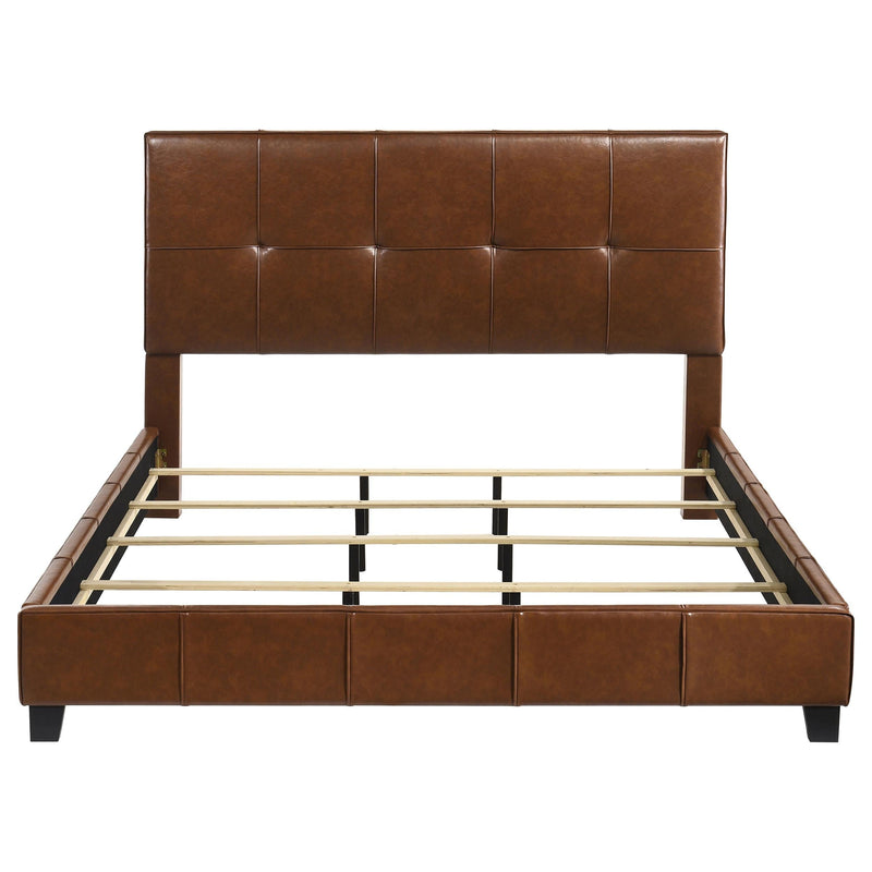 Farrell Eastern King Leatherette Upholstered Panel Bed Brown - 315923KE