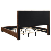 Farrell Eastern King Leatherette Upholstered Panel Bed Brown - 315923KE