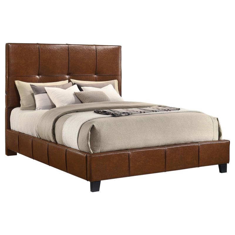 Farrell Queen Leatherette Upholstered Panel Bed Brown - 315923Q