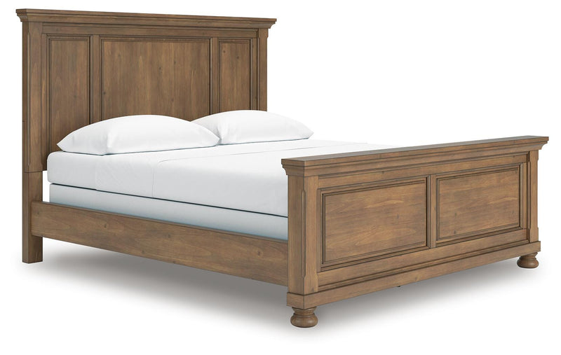 Feddinger California King Panel Bed with Mirrored Dresser and Nightstand in Medium Brown - PKG022327