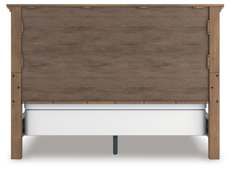 Feddinger California King Panel Bed with Mirrored Dresser and Nightstand in Medium Brown - PKG022327