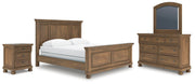 Feddinger California King Panel Bed with Mirrored Dresser and Nightstand in Medium Brown - PKG022327