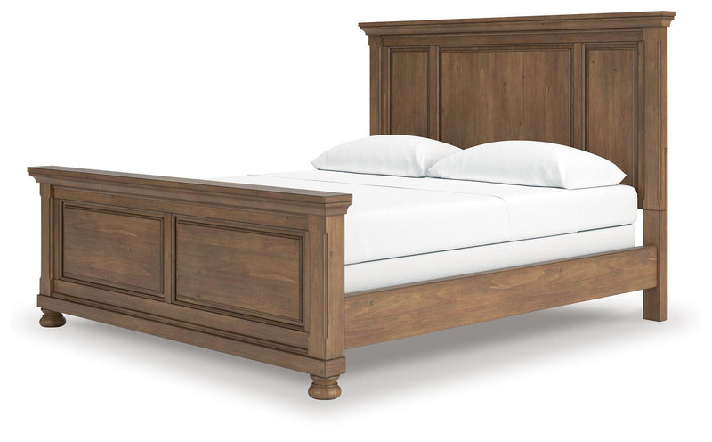 Feddinger California King Panel Bed with Mirrored Dresser, Chest and Nightstand in Medium Brown - PKG022329