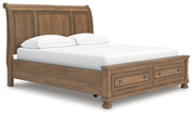 Feddinger California King Storage Sleigh Bed with Dresser and Nightstand in Medium Brown - PKG022347