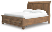 Feddinger California King Storage Sleigh Bed with Mirrored Dresser and 2 Nightstands in Medium Brown - PKG022341
