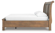 Feddinger California King Storage Sleigh Bed with Mirrored Dresser and Nightstand in Medium Brown - PKG022343