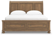 Feddinger California King Storage Sleigh Bed with Mirrored Dresser, Chest and 2 Nightstands in Medium Brown - PKG022342
