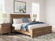 Feddinger California King Storage Sleigh Bed with Mirrored Dresser, Chest and 2 Nightstands in Medium Brown - PKG022342