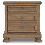 Feddinger California King Storage Sleigh Bed with Mirrored Dresser, Chest and Nightstand in Medium Brown - PKG022345