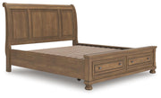 Feddinger California King Storage Sleigh Bed with Mirrored Dresser in Medium Brown - PKG022340