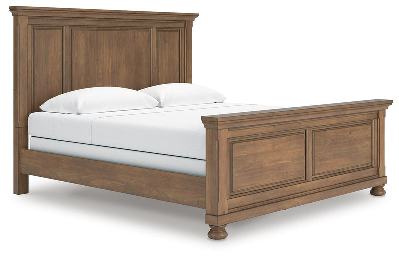 Feddinger King Panel Bed with Mirrored Dresser and Chest in Medium Brown - PKG022320